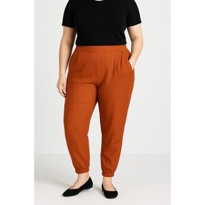 Express Womens XL Linen Blend Ankle High Rise Rust Pull On Pant Elastic Cuff NEW